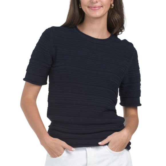 METRIC KNITS Navy Texture Stitch Sweater - Picture 1 of 2